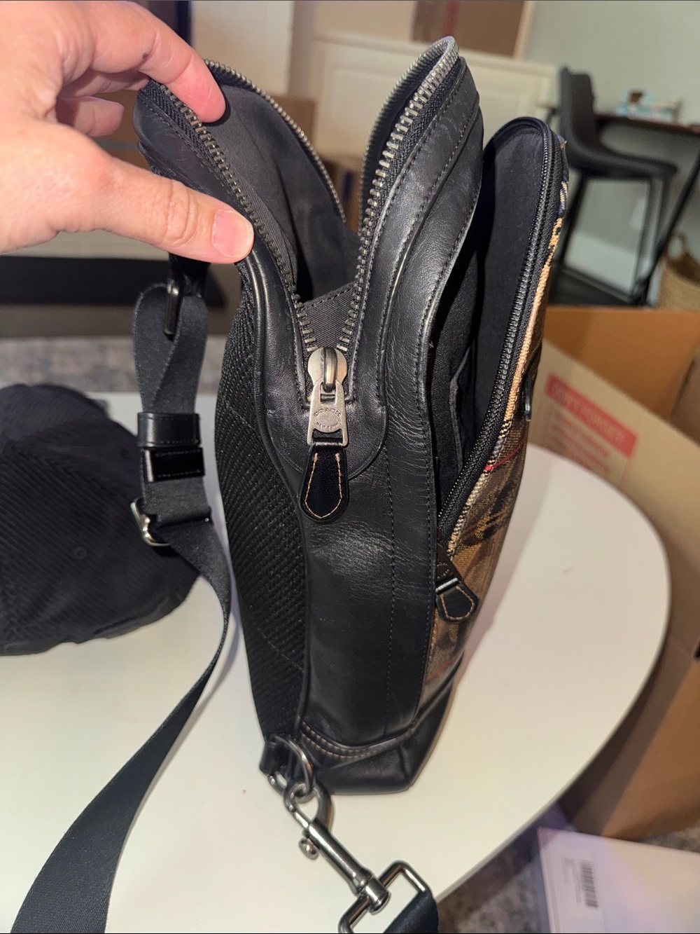 Coach Men's Brown and Black Signature Plaid Sling Bag - Picture 7 of 10